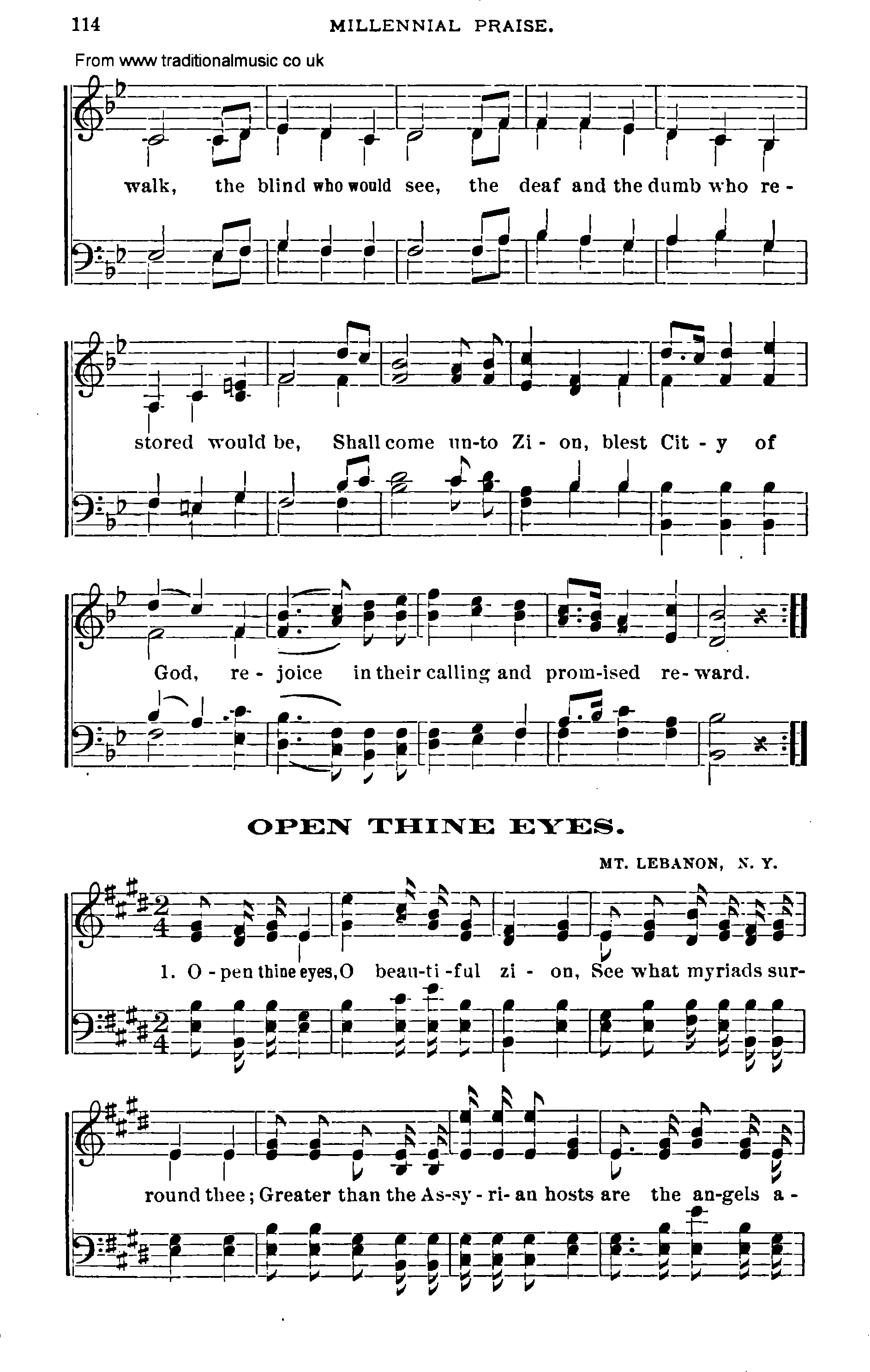 Shaker Music collection, Hymn: open thine eyes, sheetmusic and PDF
