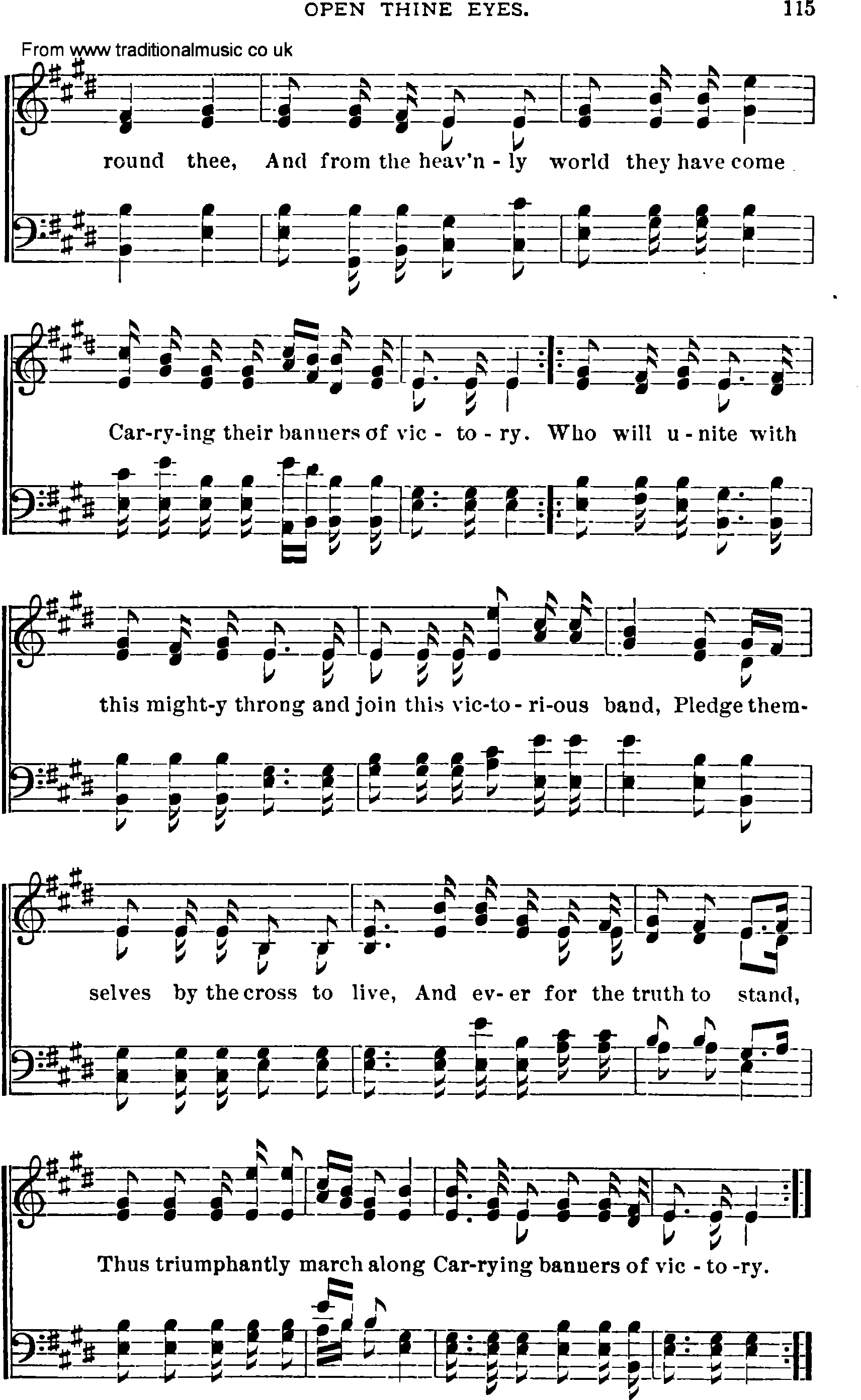Shaker Music collection, Hymn: open thine eyes, sheetmusic and PDF