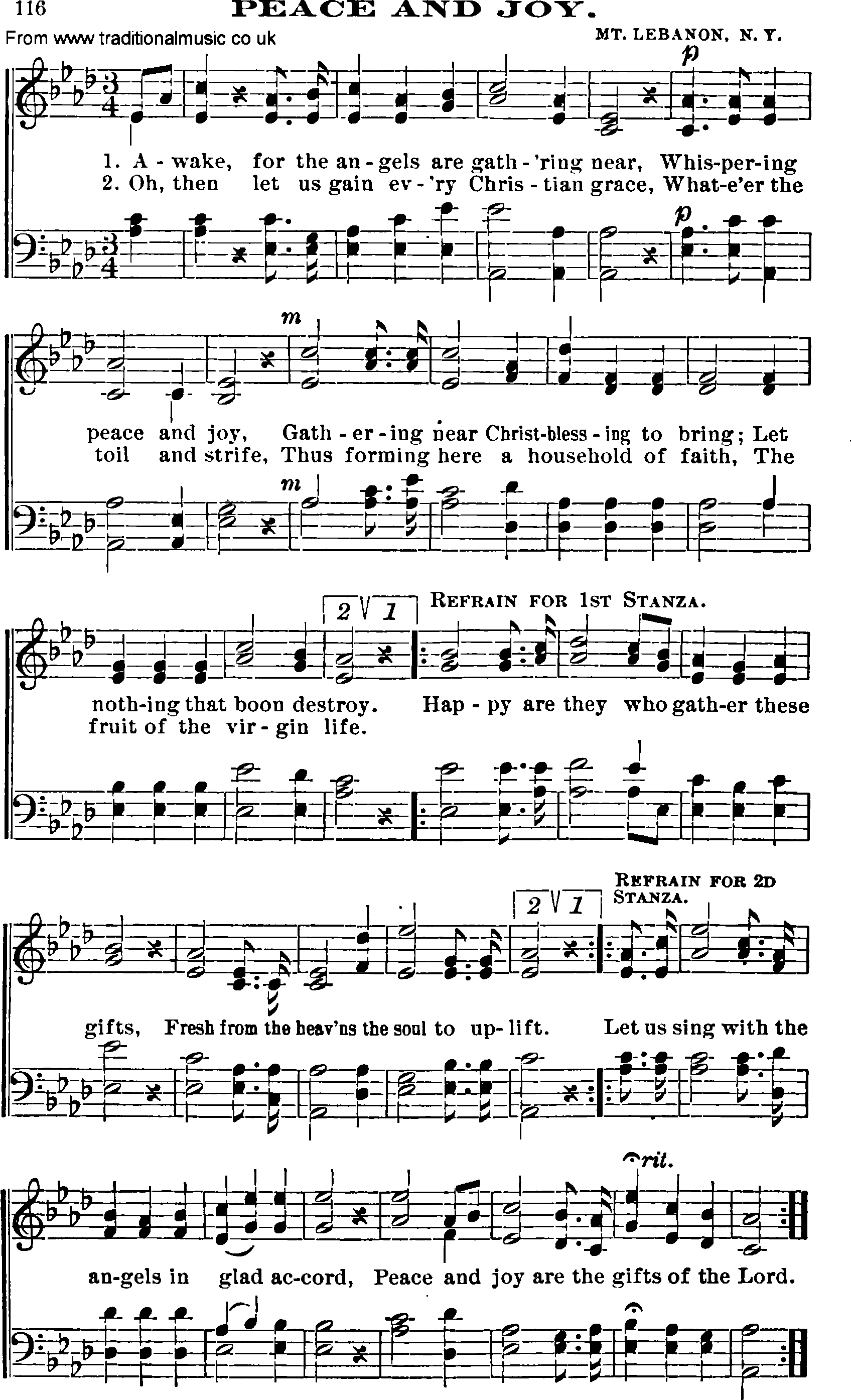 Shaker Music collection, Hymn: peace and joy, sheetmusic and PDF