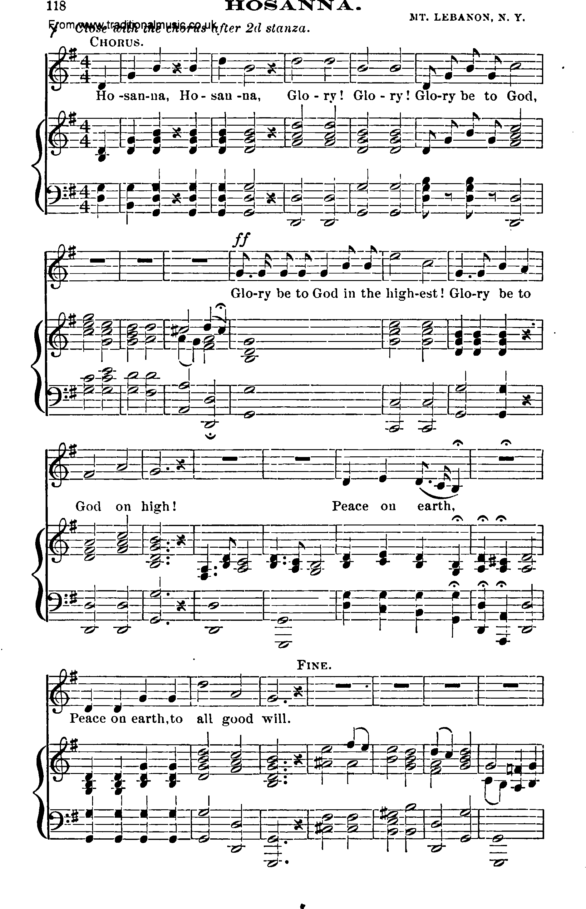 Shaker Music collection, Hymn: hosanna, sheetmusic and PDF