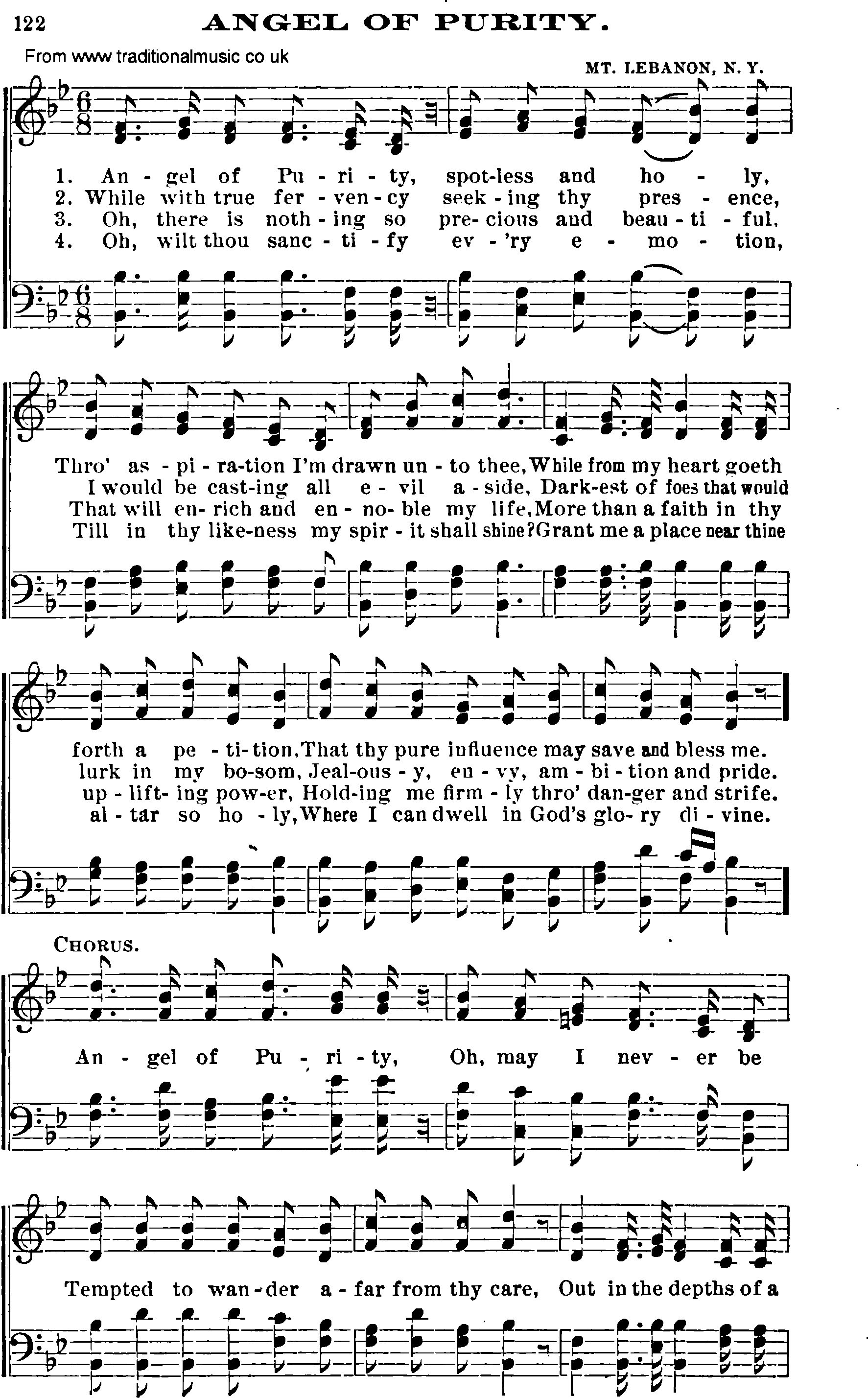 Shaker Music collection, Hymn: angel of purity, sheetmusic and PDF