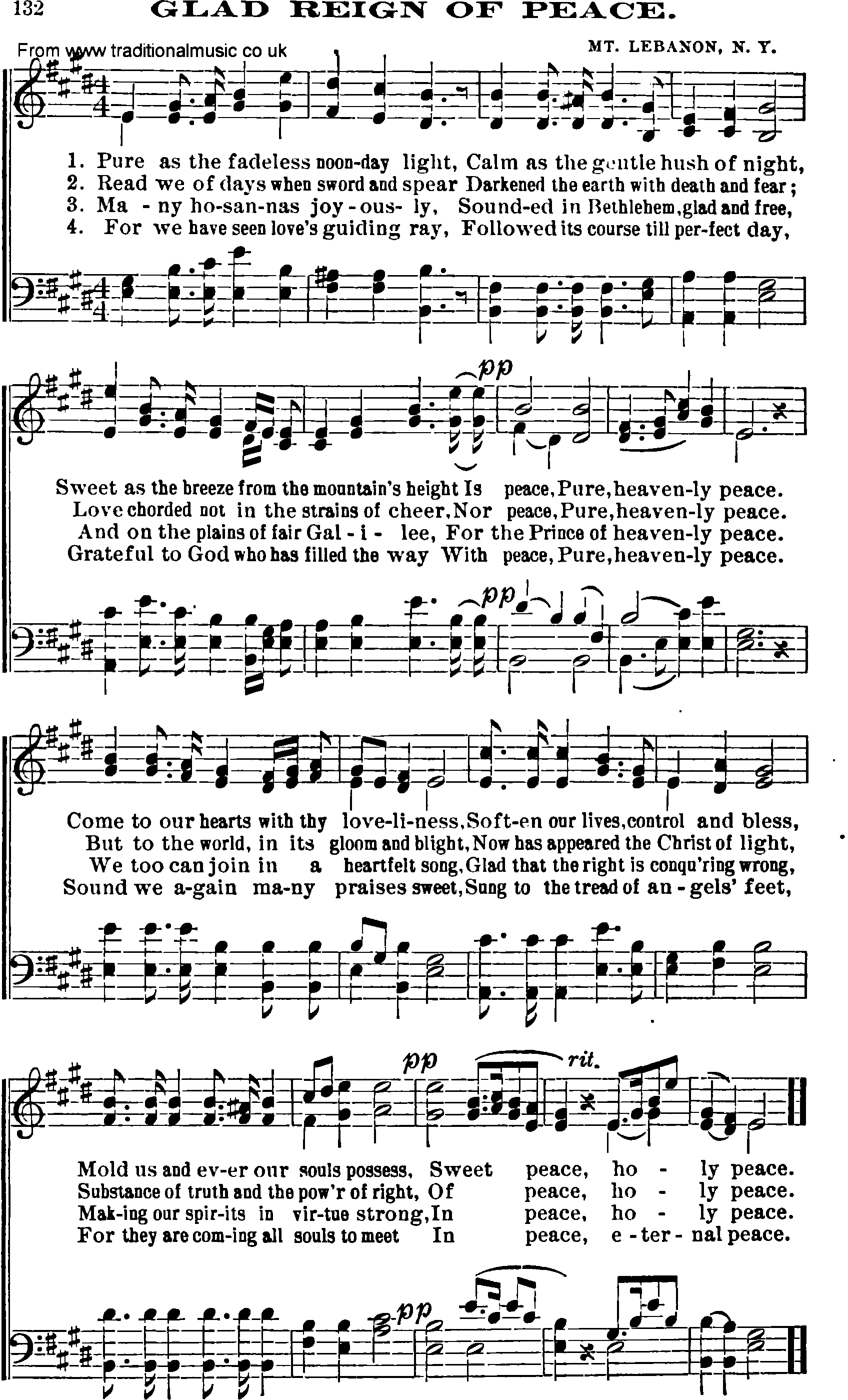 Shaker Music collection, Hymn: glad reign of peace, sheetmusic and PDF