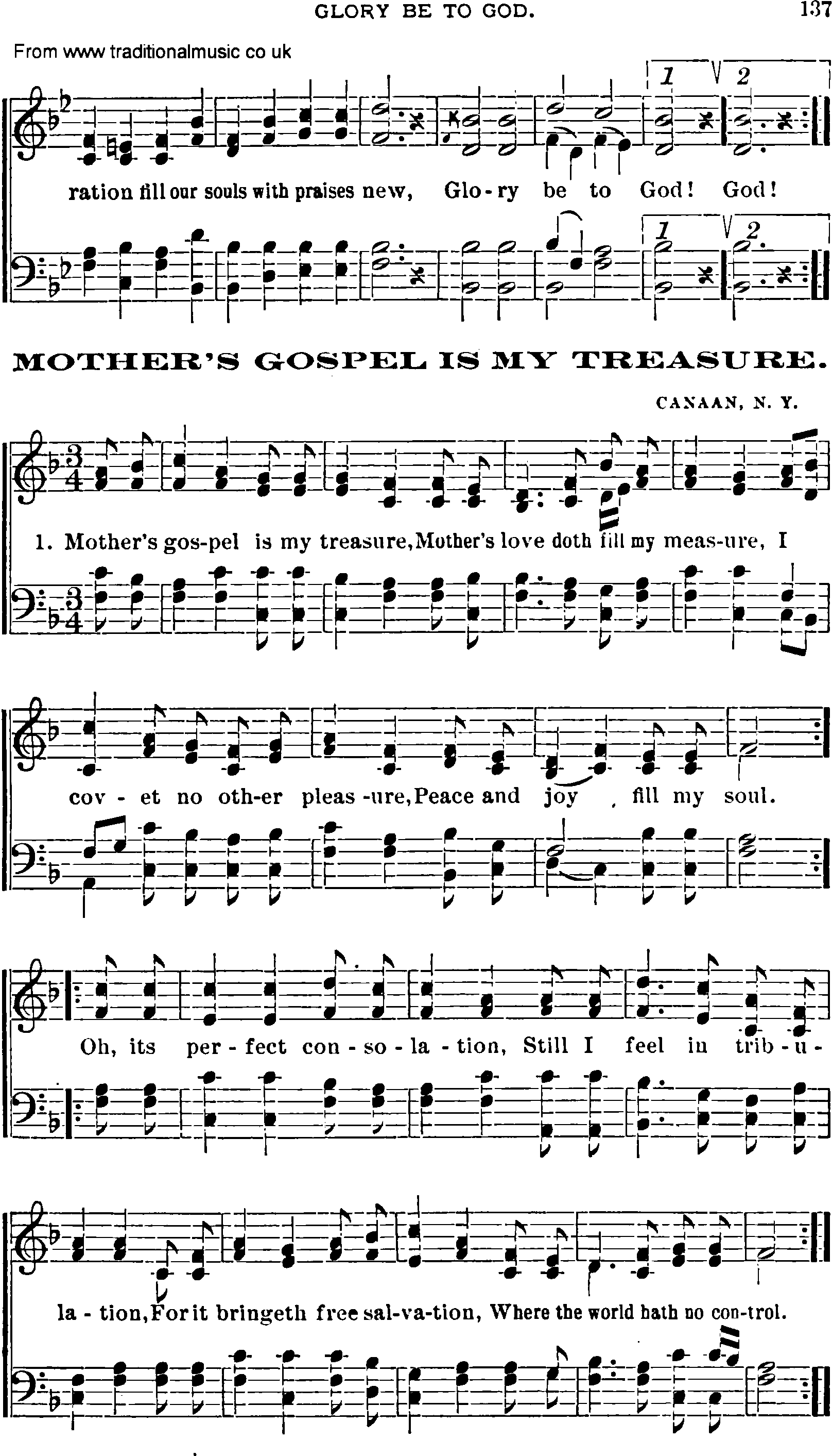 Shaker Music collection, Hymn: mothers gospel is my treasure, sheetmusic and PDF