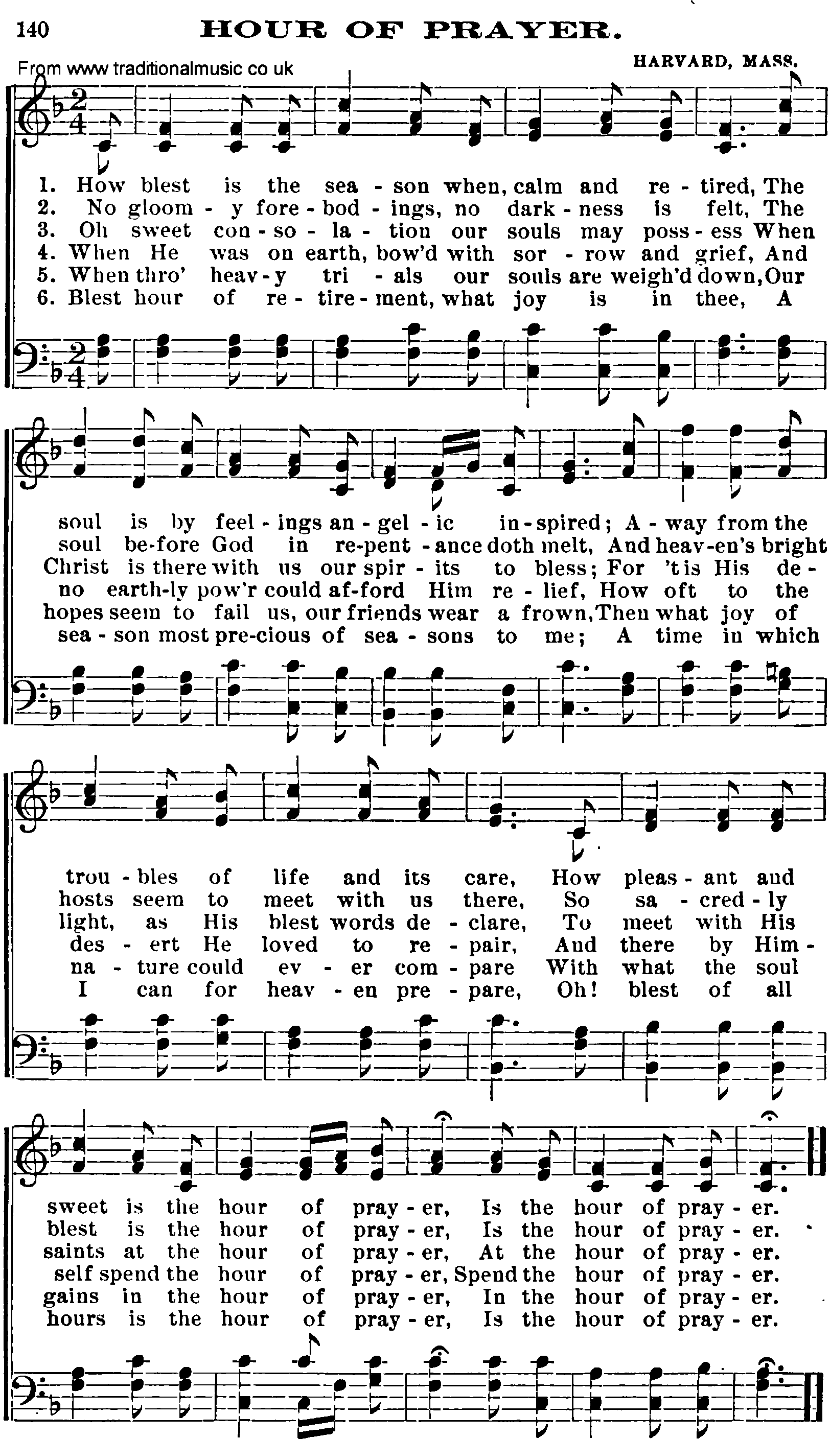 Shaker Music collection, Hymn: hour of prayer, sheetmusic and PDF