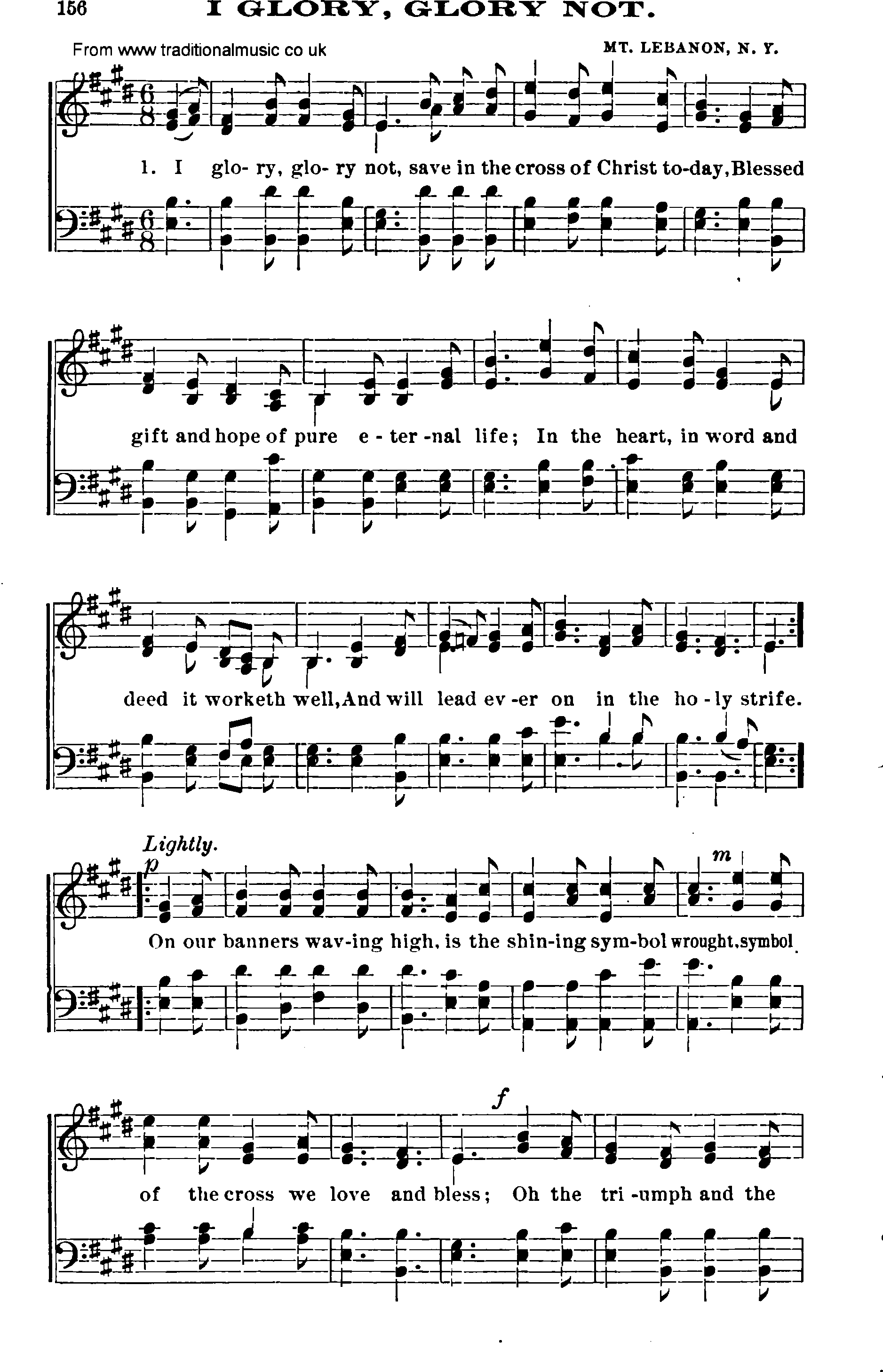 Shaker Music collection, Hymn: I glory, glory not, sheetmusic and PDF