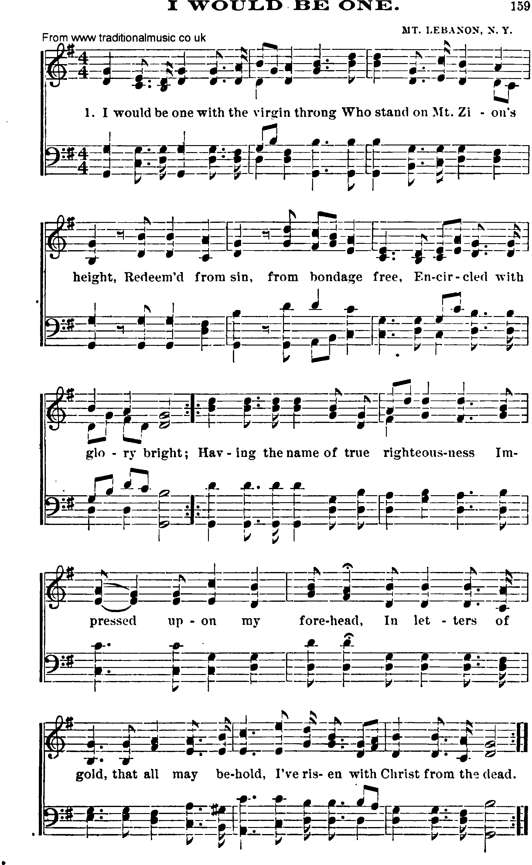 Shaker Music collection, Hymn: i would be one, sheetmusic and PDF