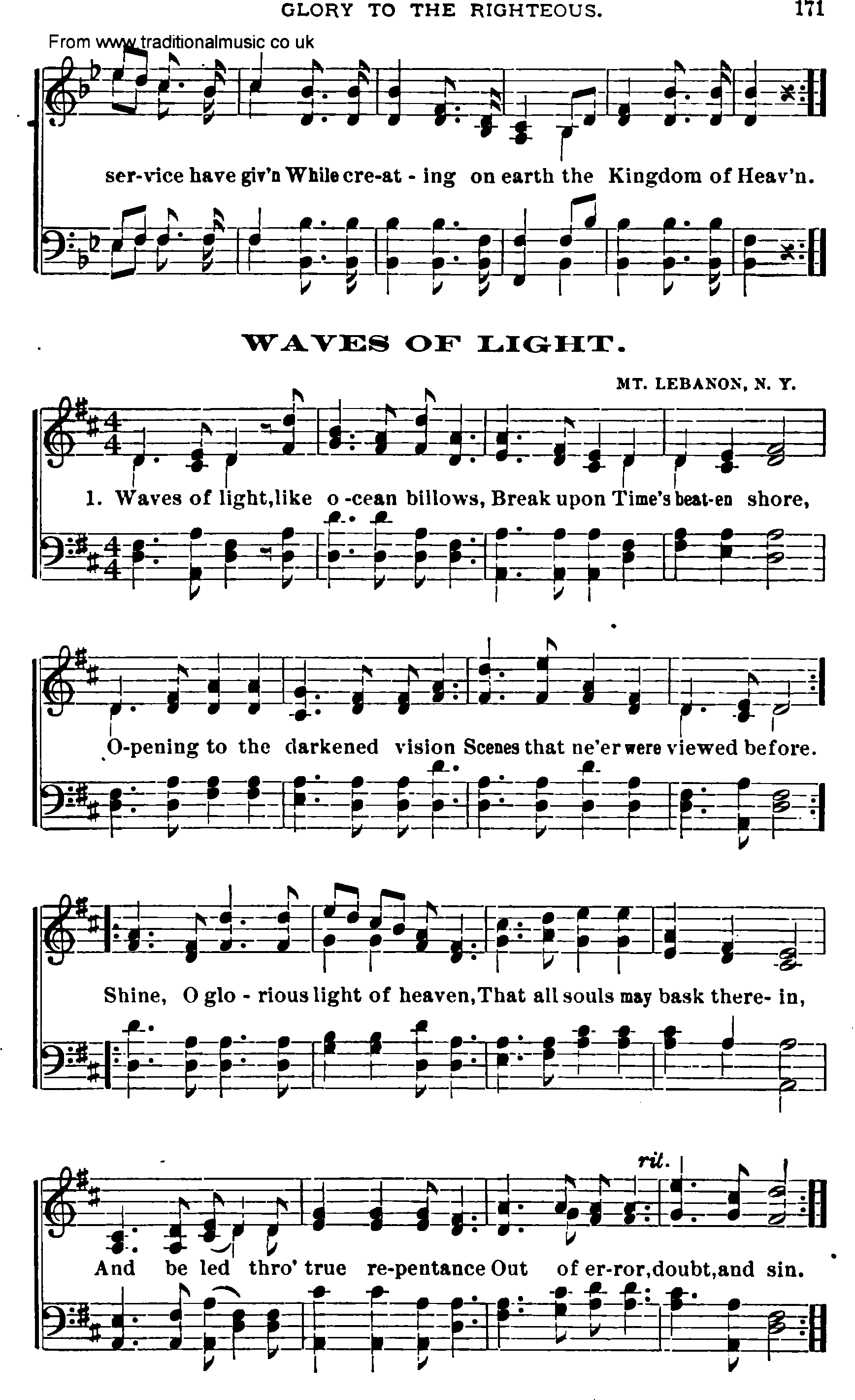 Shaker Music collection, Hymn: waves of light, sheetmusic and PDF