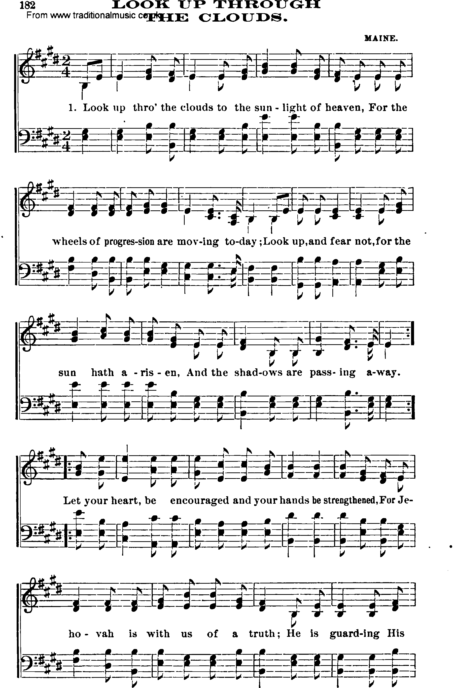 Shaker Music collection, Hymn: look up through the clouds, sheetmusic and PDF
