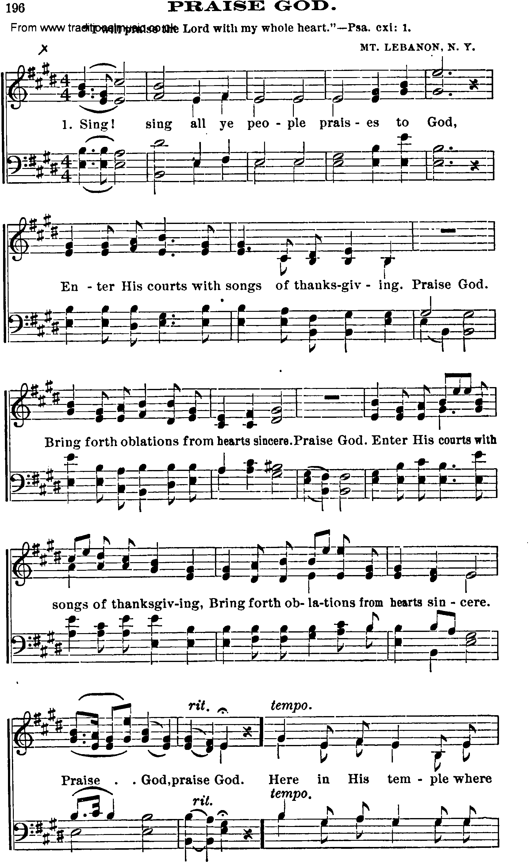 Shaker Music collection, Hymn: praise god, sheetmusic and PDF