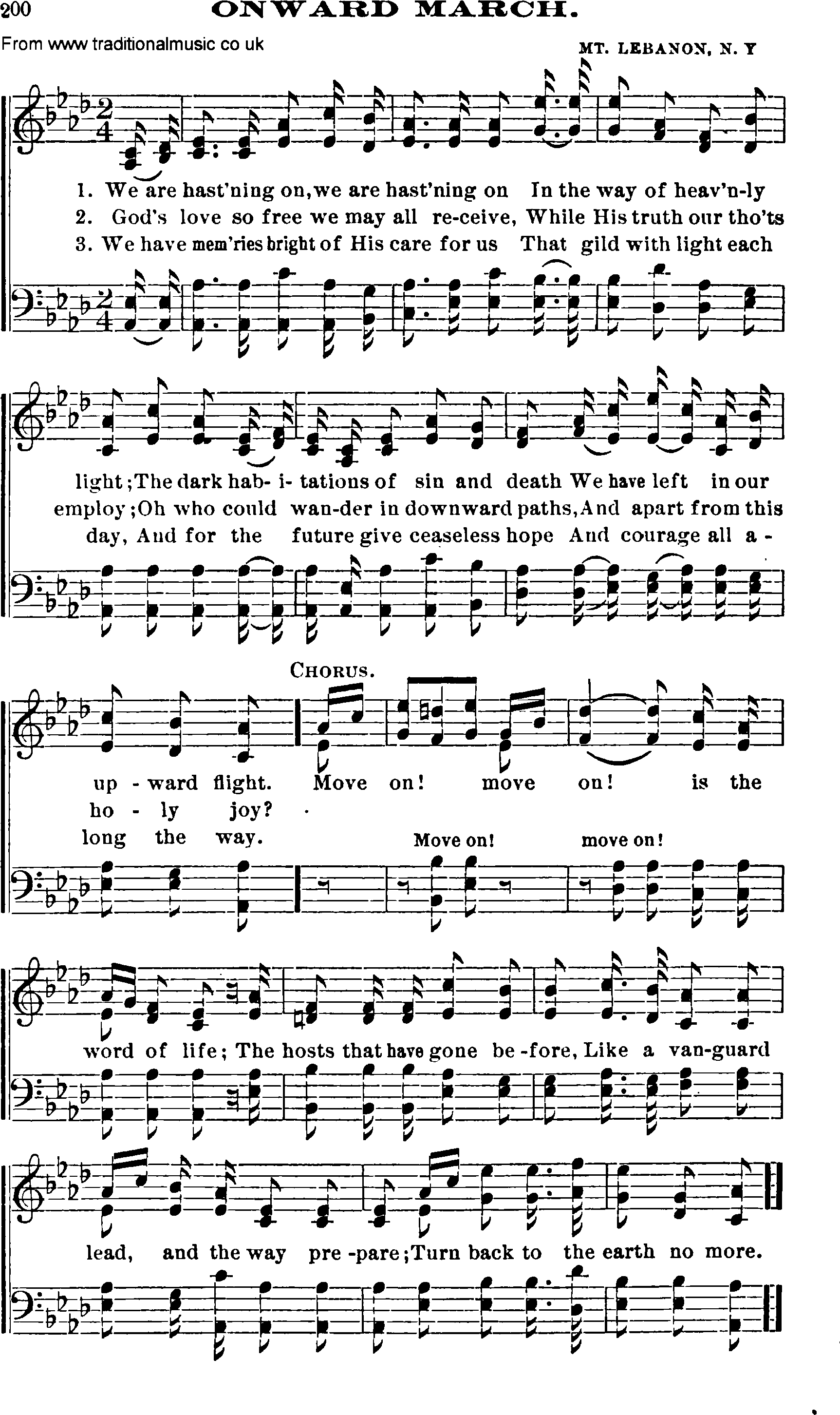 Shaker Music collection, Hymn: onward march, sheetmusic and PDF