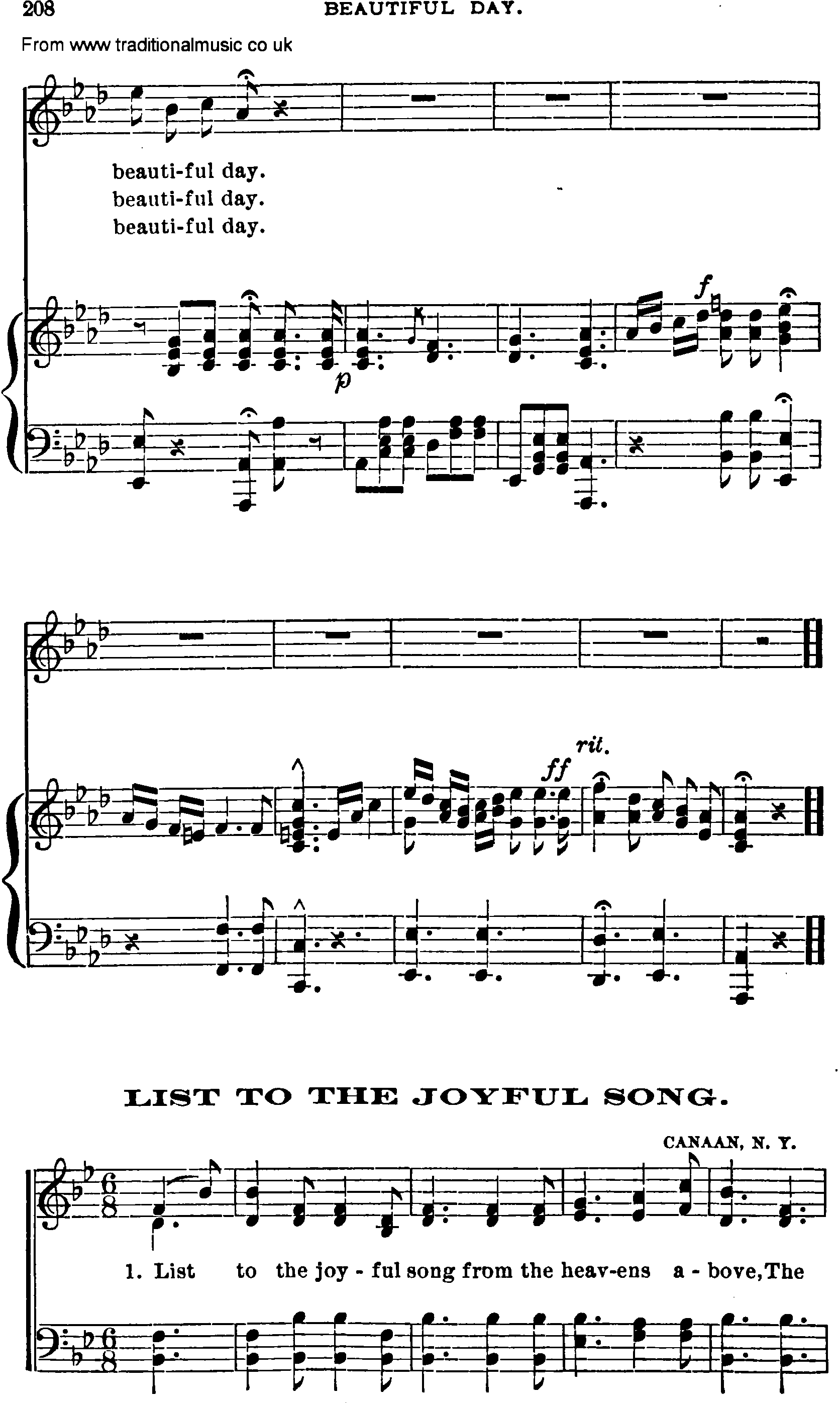 Shaker Music collection, Hymn: List to the joyful song, sheetmusic and PDF