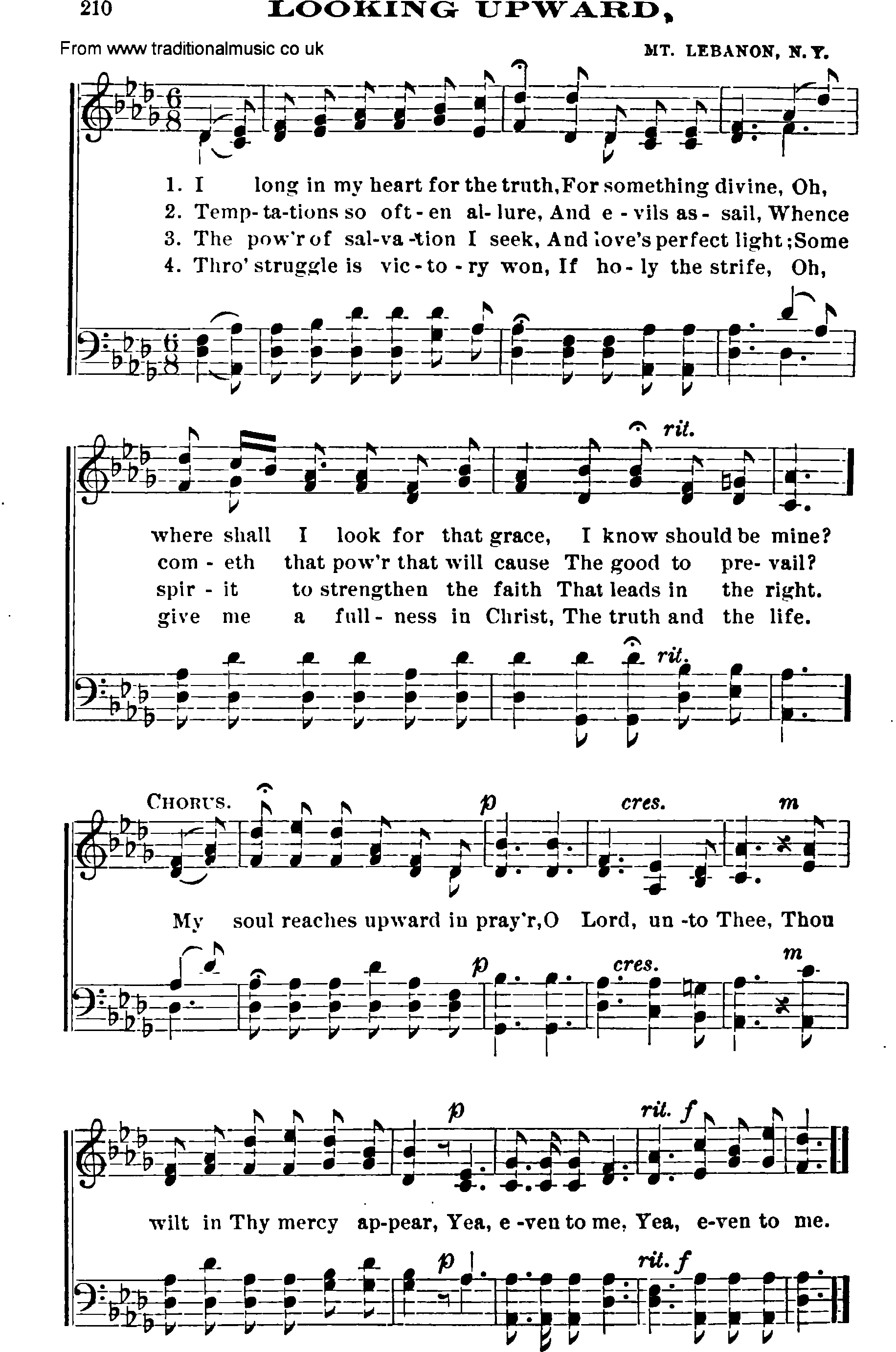 Shaker Music collection, Hymn: looking upward, sheetmusic and PDF