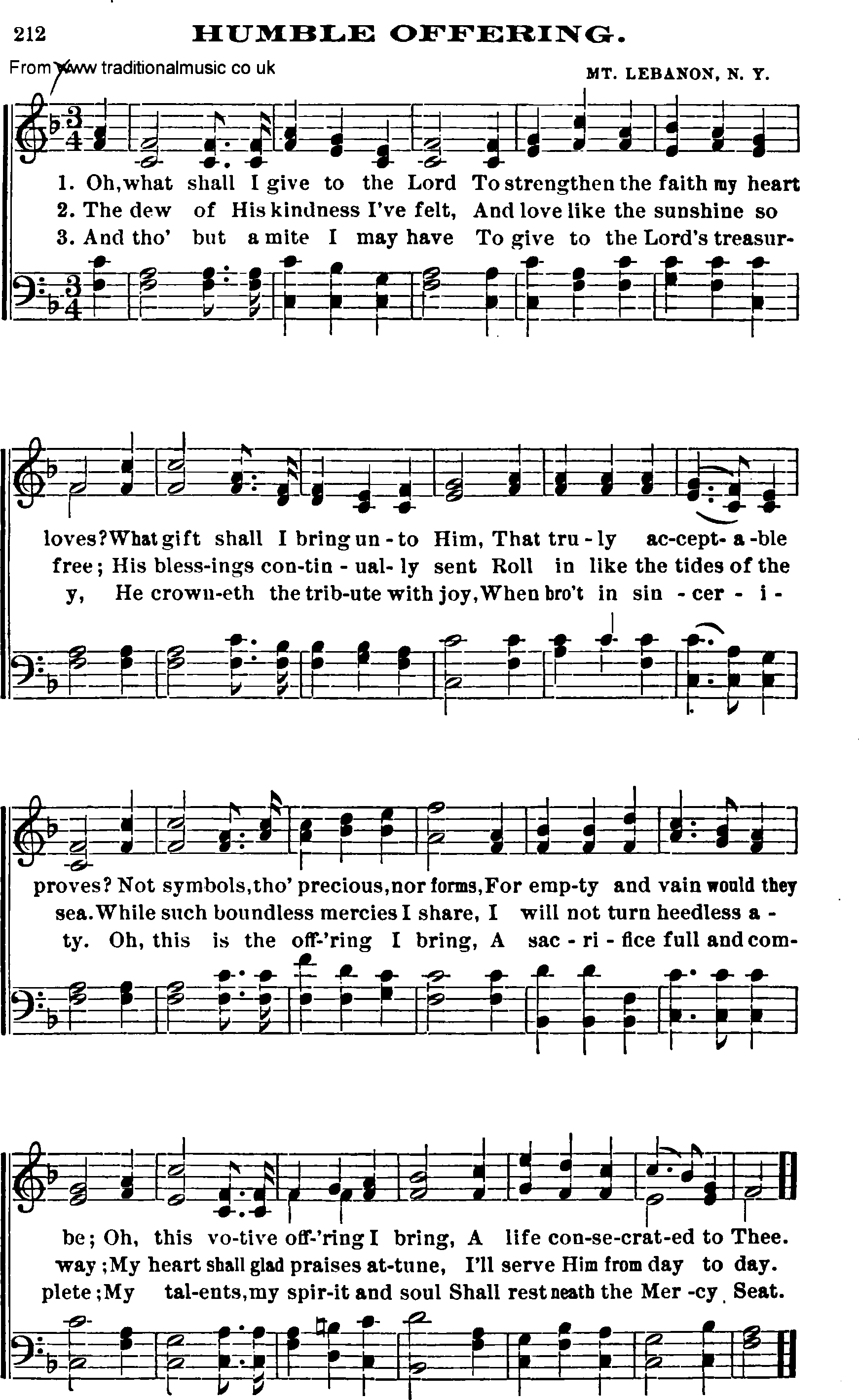 Shaker Music collection, Hymn: humble offering, sheetmusic and PDF