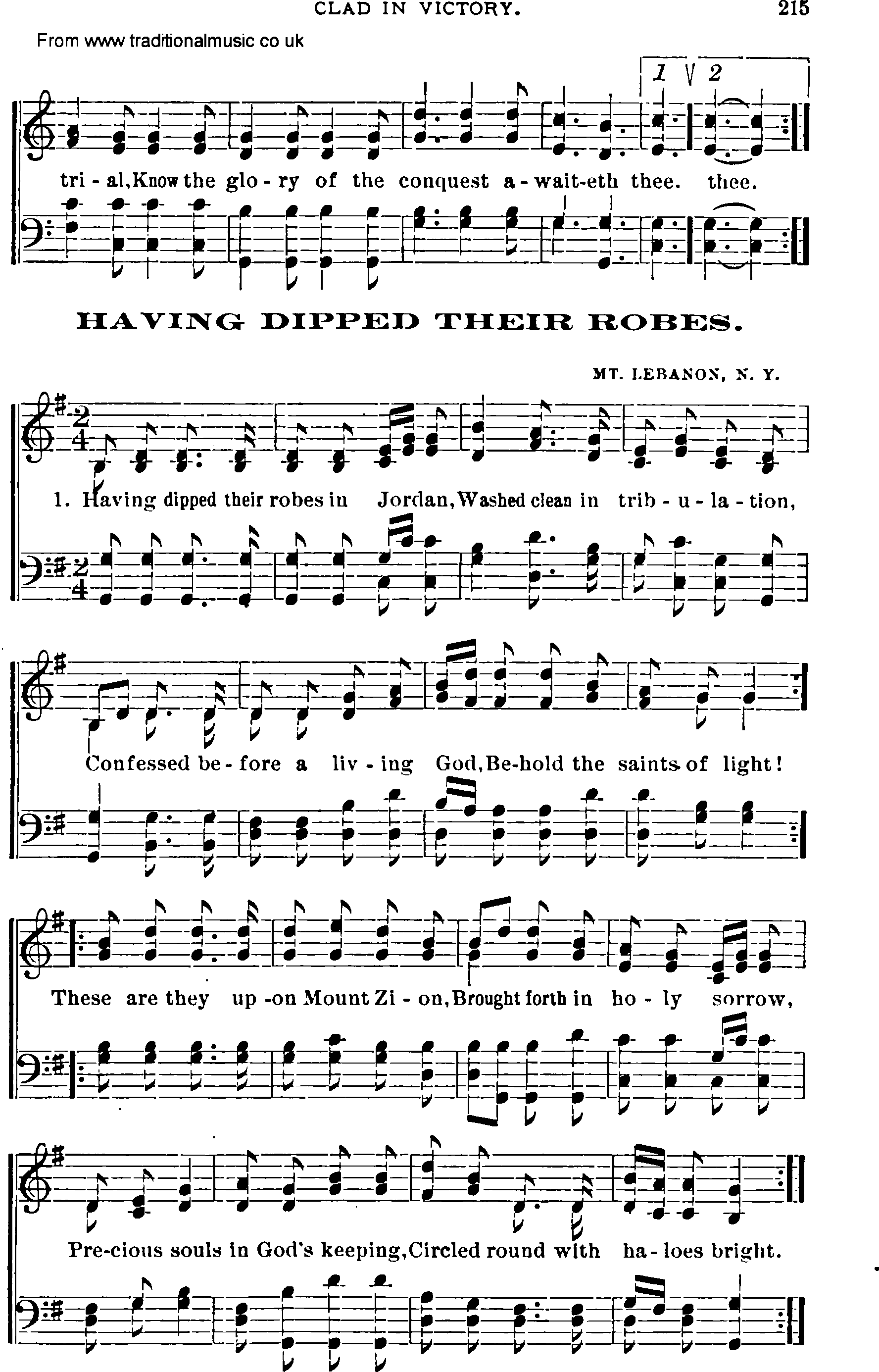 Shaker Music collection, Hymn: having dipped thier robes, sheetmusic and PDF
