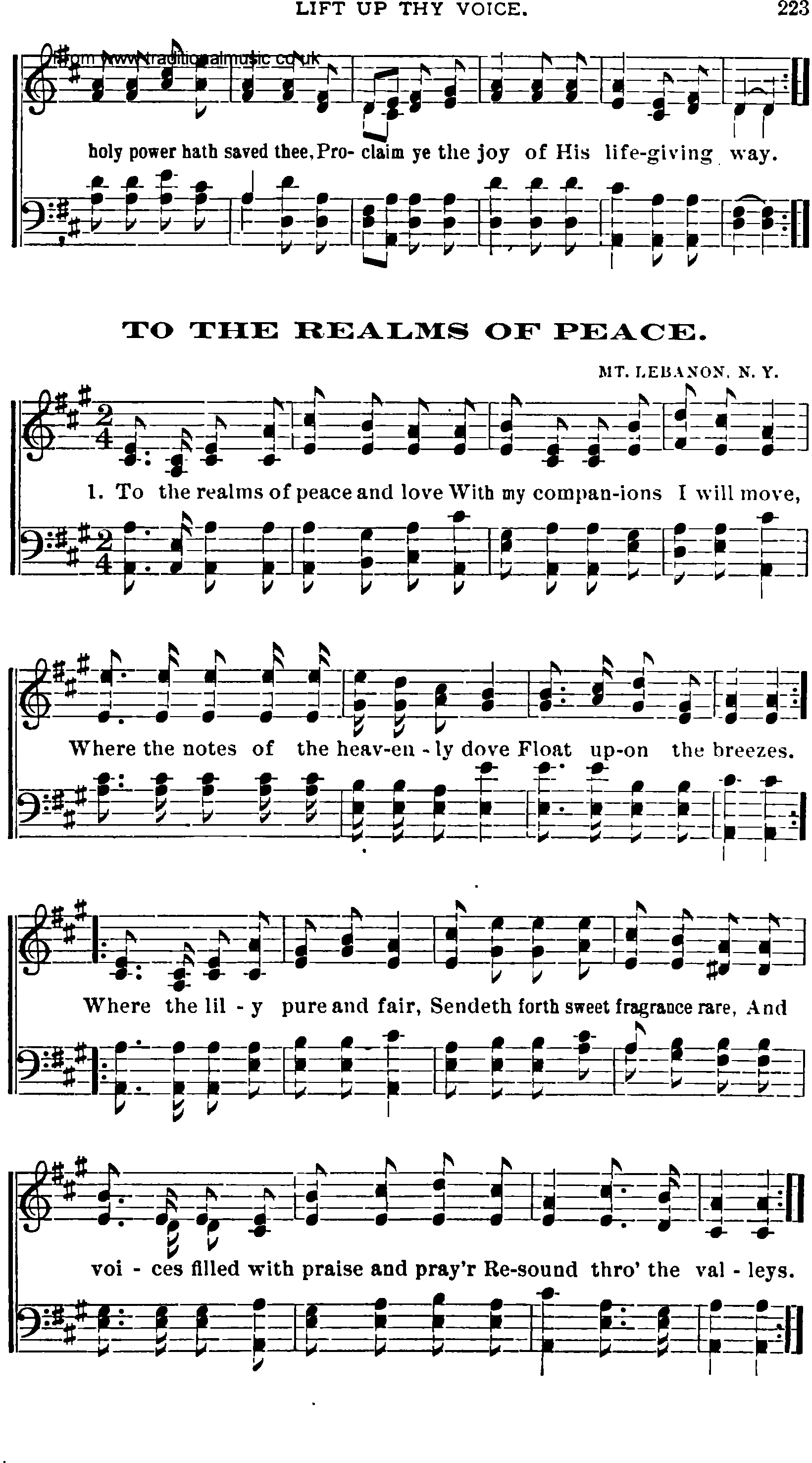 Shaker Music collection, Hymn: to the realms of peace, sheetmusic and PDF
