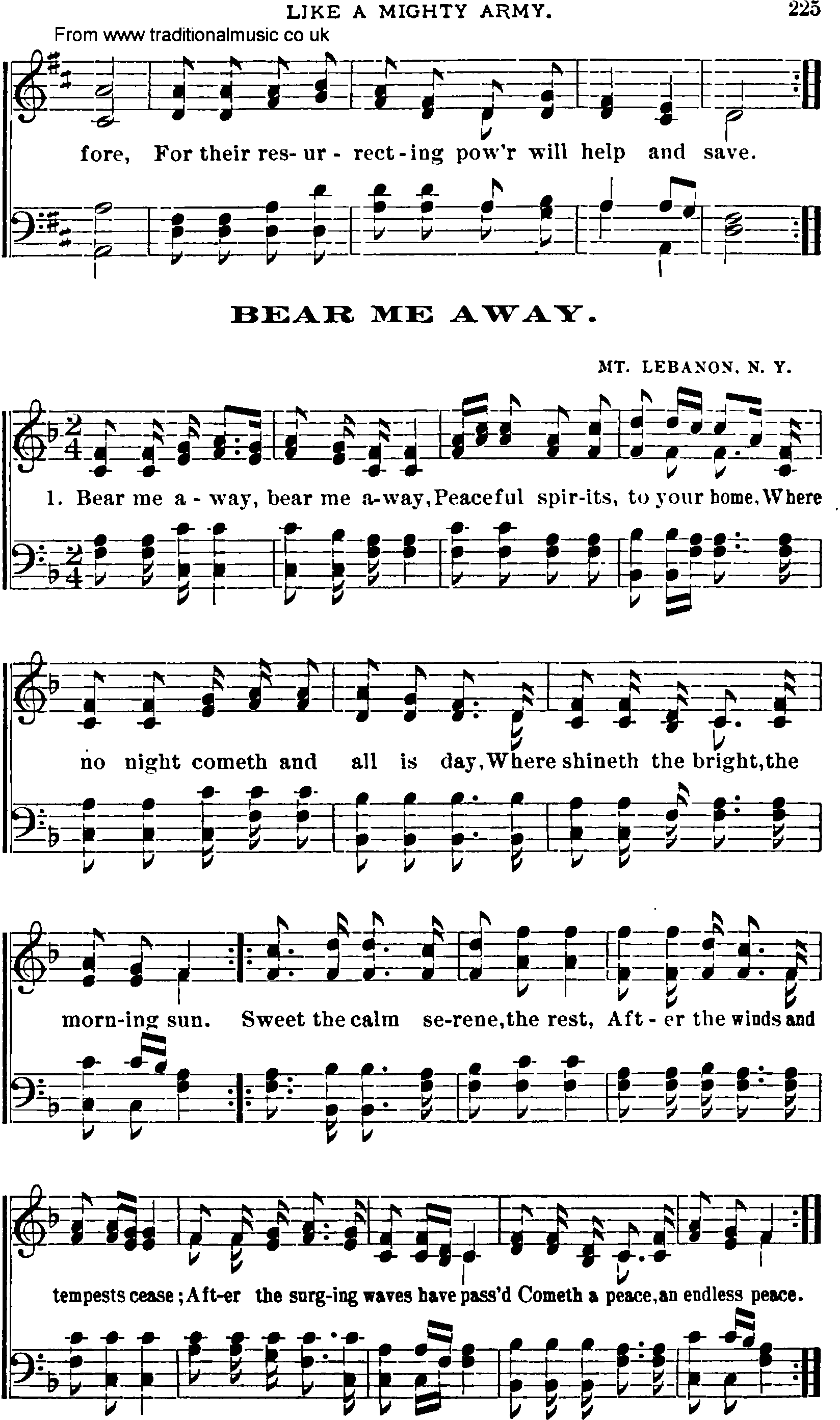 Shaker Music collection, Hymn: bear me away, sheetmusic and PDF