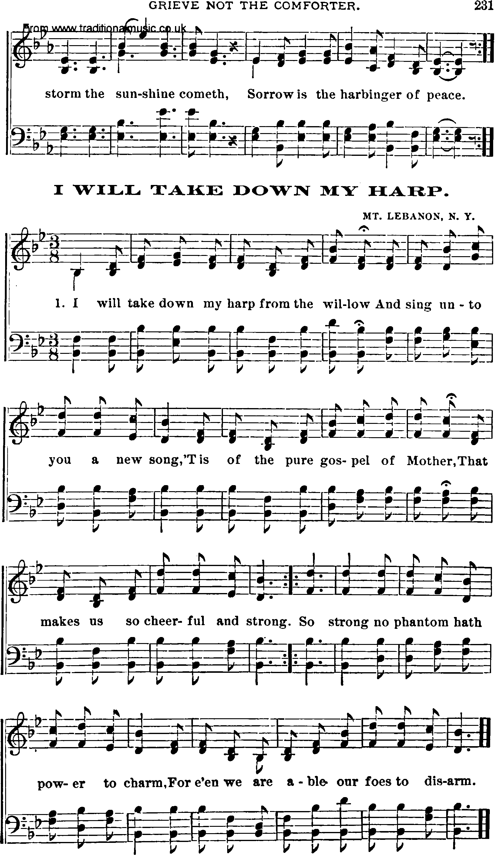 Shaker Music collection, Hymn: i will take down my harp, sheetmusic and PDF