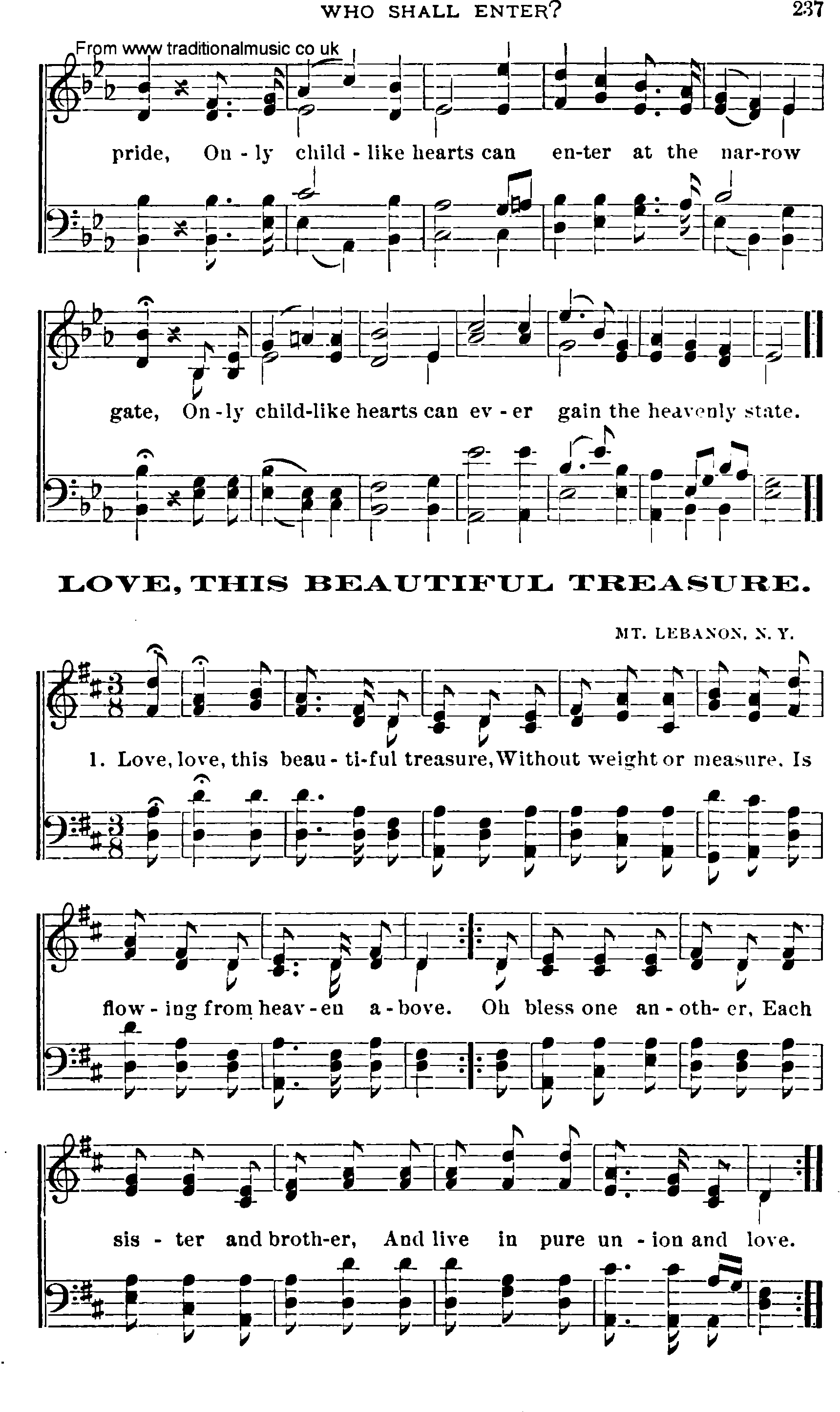 Shaker Music collection, Hymn: love, this beautiful treasure, sheetmusic and PDF