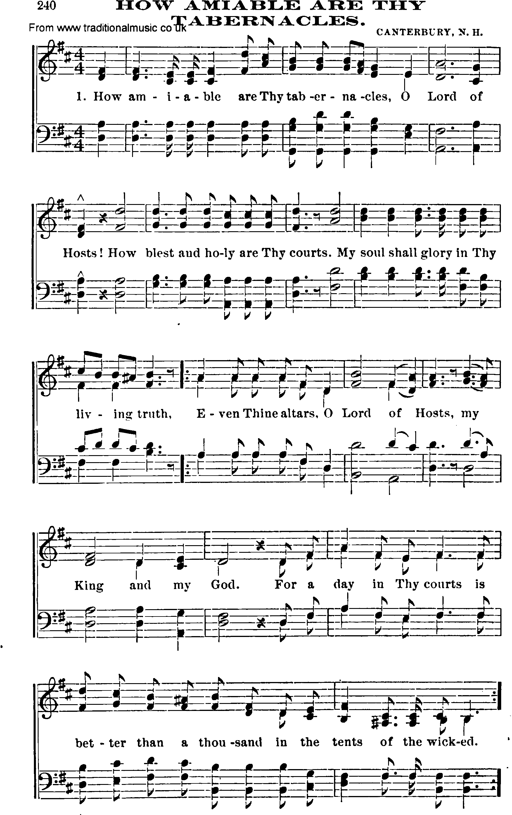 Shaker Music collection, Hymn: how amiable are thy tabernacles, sheetmusic and PDF