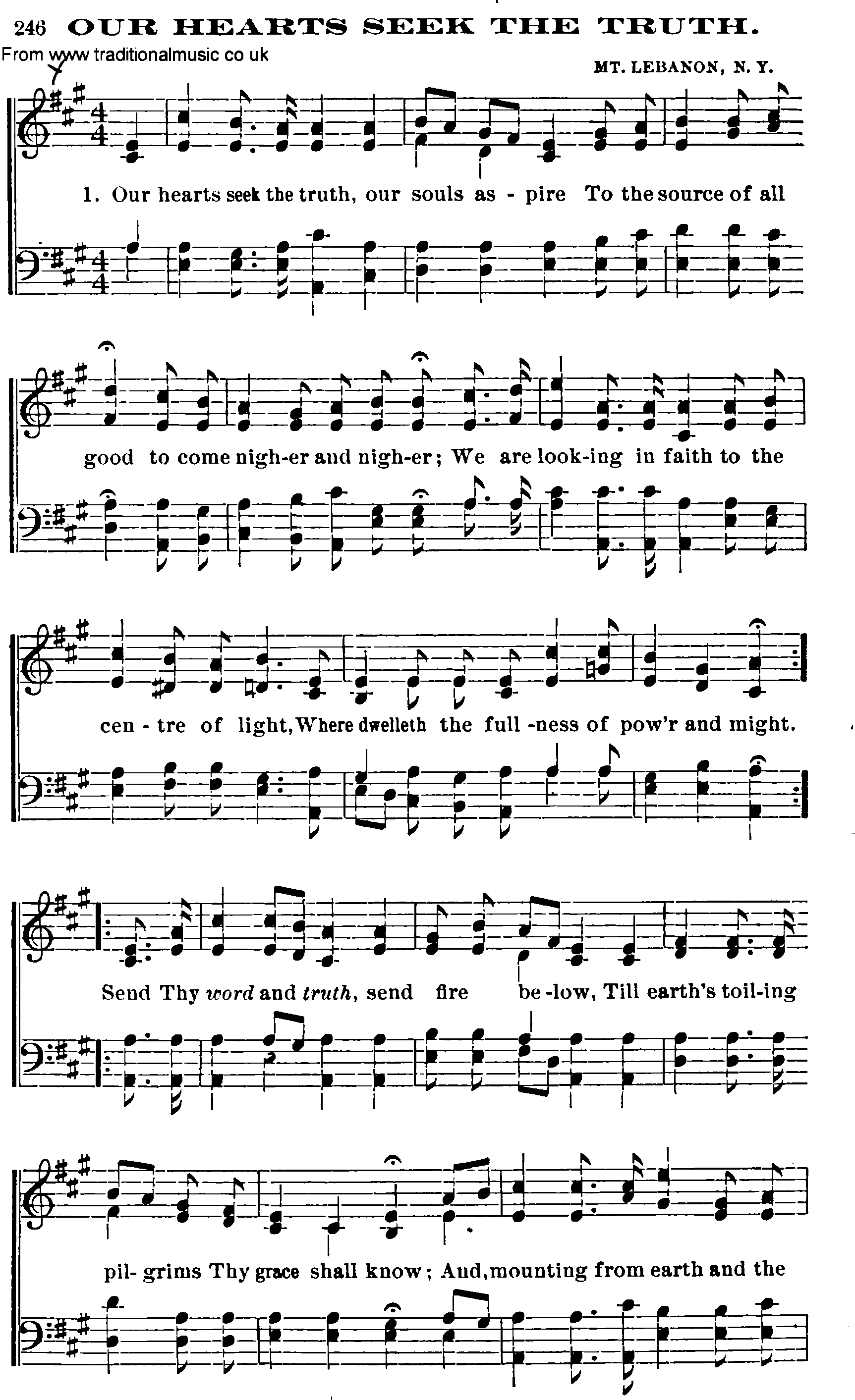 Shaker Music collection, Hymn: our hearts seek the truth, sheetmusic and PDF