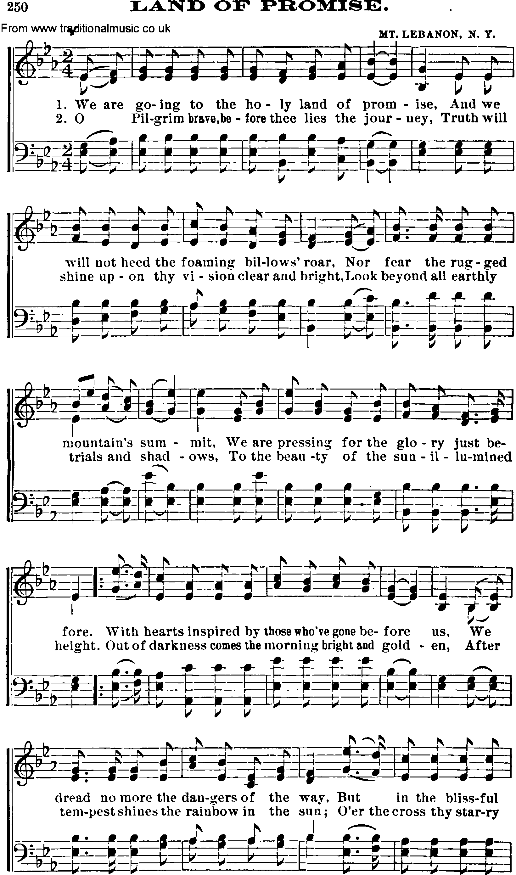 Shaker Music collection, Hymn: land of promise, sheetmusic and PDF