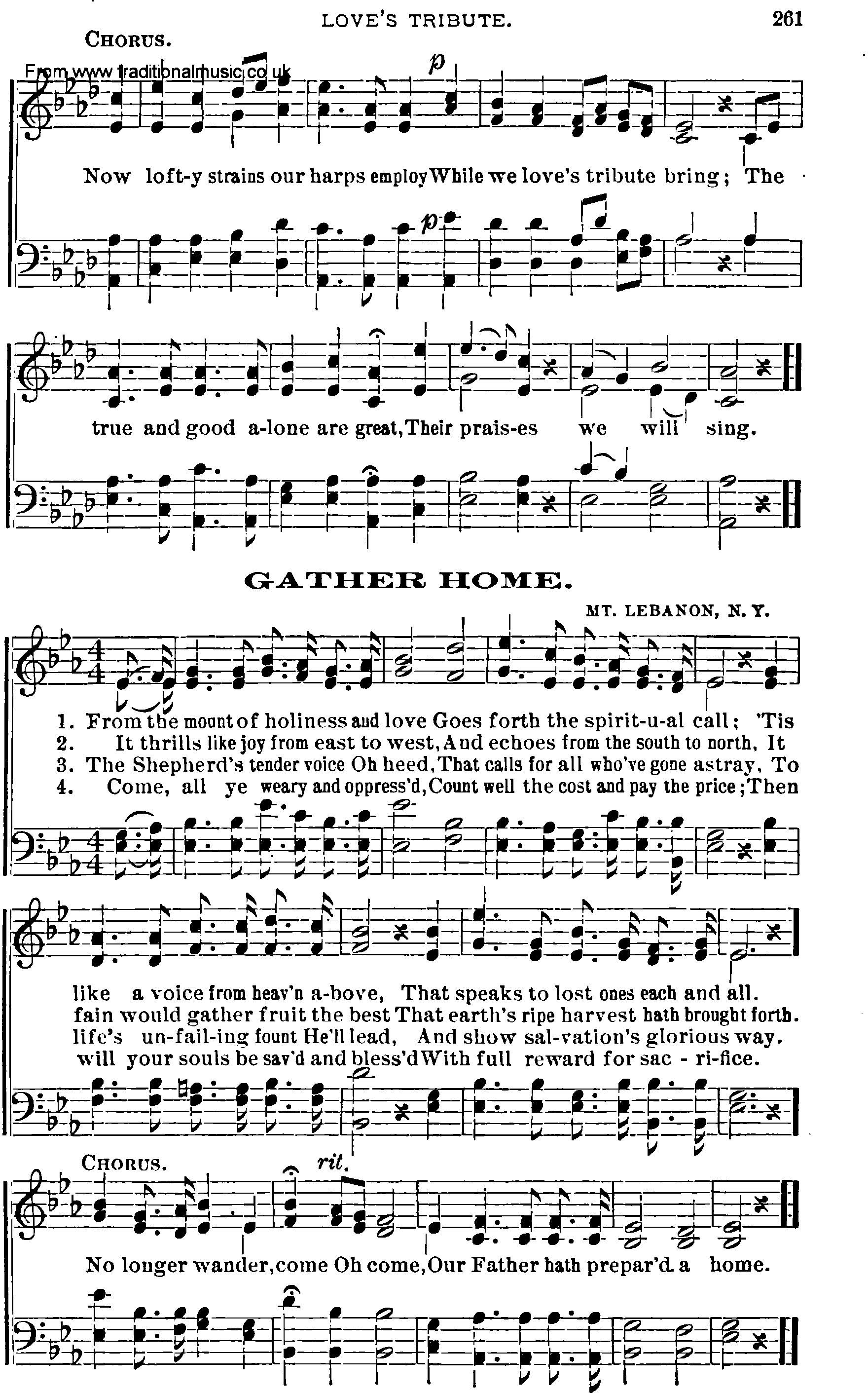 Shaker Music collection, Hymn: gather home, sheetmusic and PDF