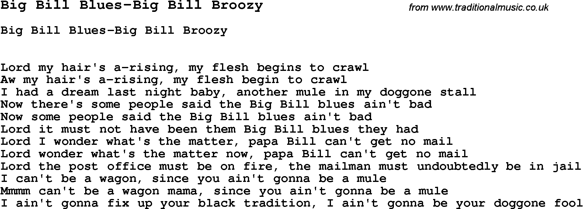 Skiffle Song Lyrics for Big Bill Blues-Big Bill Broozy.