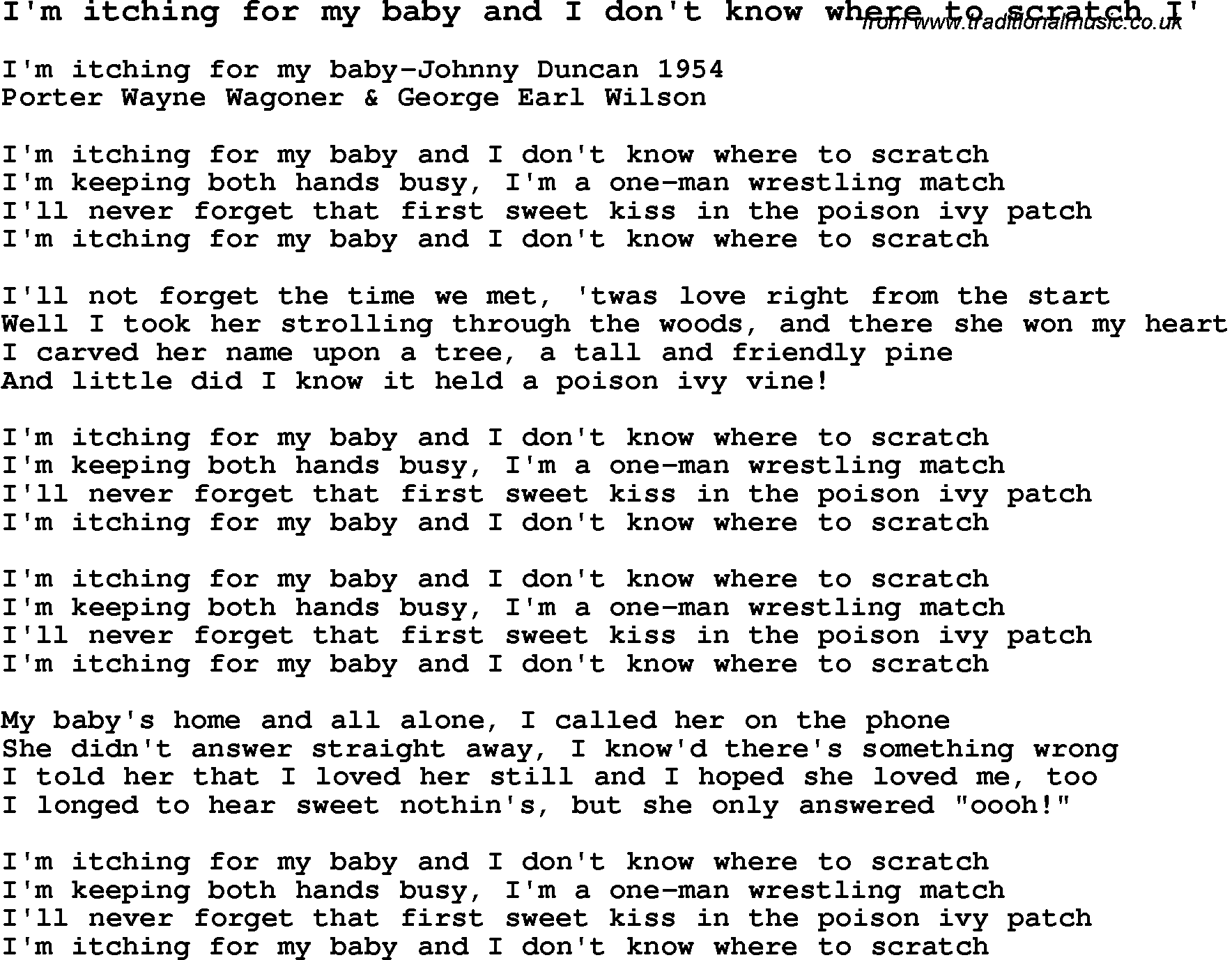 Skiffle Song Lyrics for I'm Itching For My Baby And I Don't Know Where To Scratch I'.