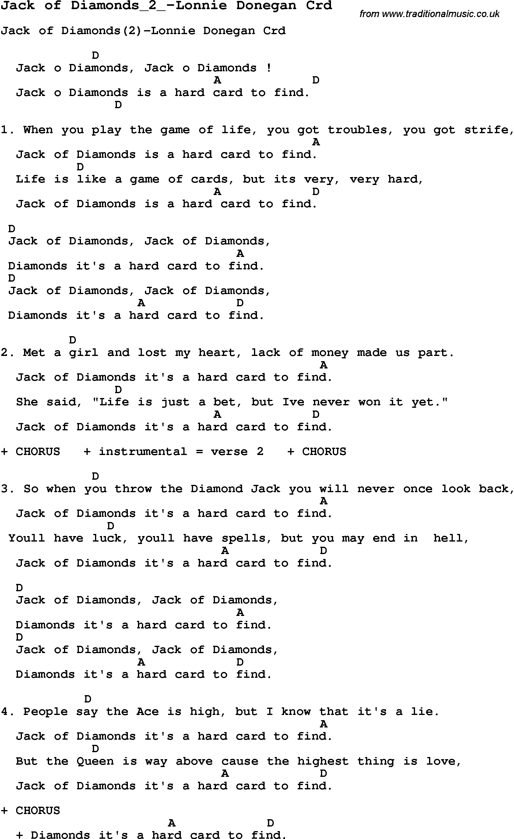 Skiffle Song Lyrics for Jack Of Diamonds 2-Lonnie Donegan with chords for Mandolin, Ukulele, Guitar, Banjo etc.