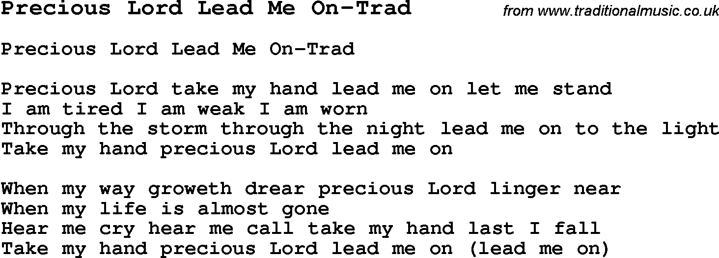 Skiffle Song Lyrics for Precious Lord Lead Me On-Trad.