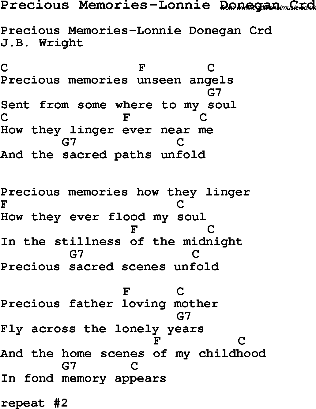 Skiffle Song Lyrics for Precious Memories-Lonnie Donegan with chords for Mandolin, Ukulele, Guitar, Banjo etc.