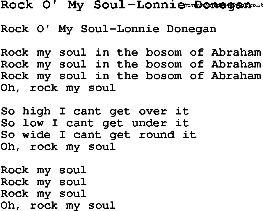 Skiffle Song Lyrics for Rock O' My Soul-Lonnie Donegan.