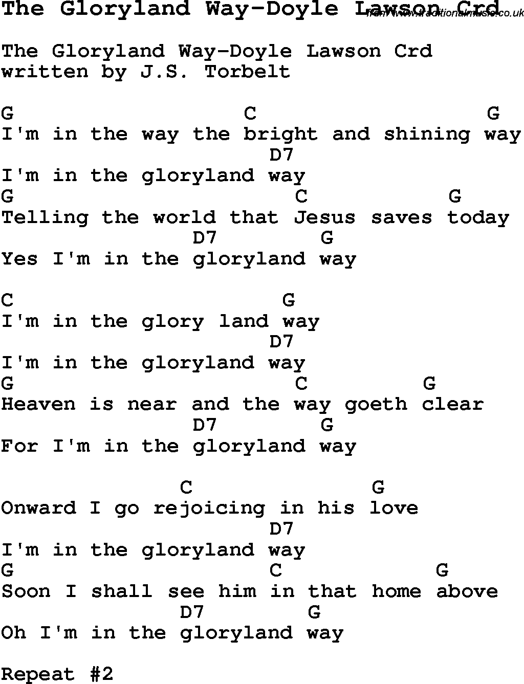 Skiffle Song Lyrics for The Gloryland Way-Doyle Lawson with chords for Mandolin, Ukulele, Guitar, Banjo etc.