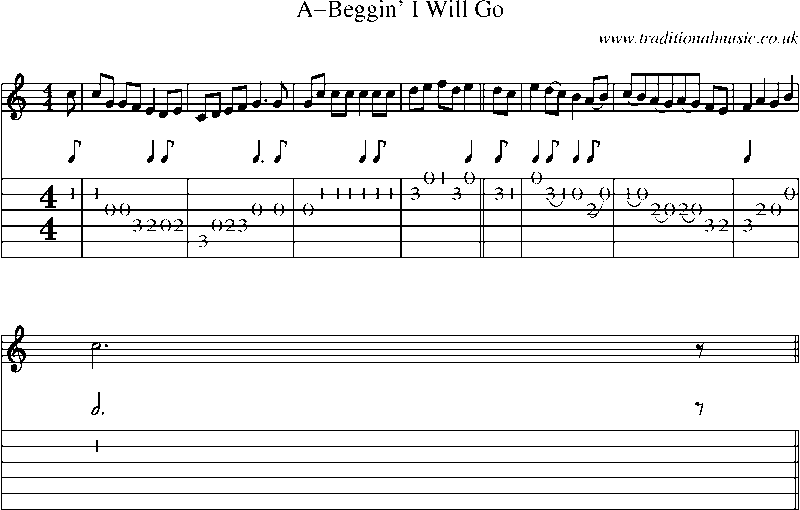 Guitar Tab and Sheet Music for A-beggin' I Will Go