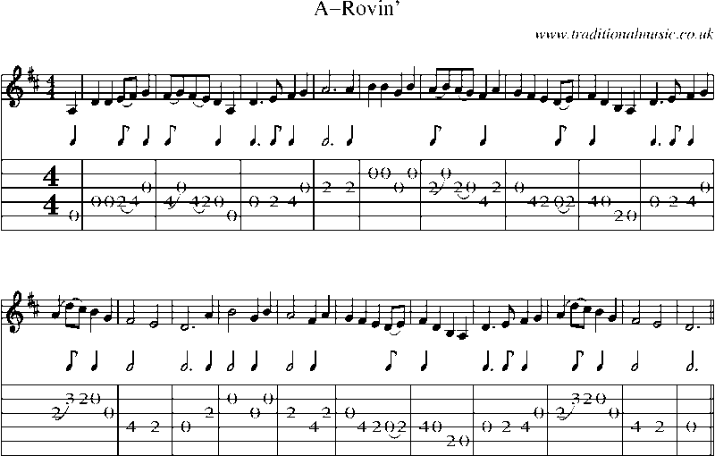 Guitar Tab and Sheet Music for A-rovin'
