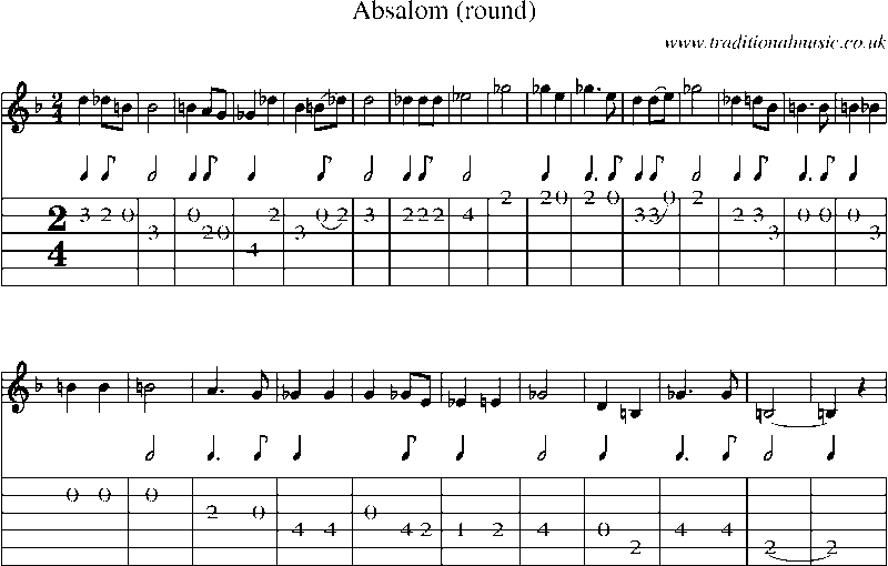 Guitar Tab and Sheet Music for Absalom (round)