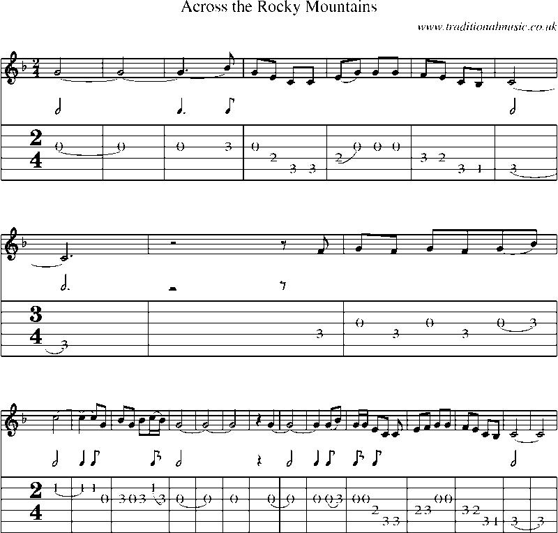 Guitar Tab and Sheet Music for Across The Rocky Mountains