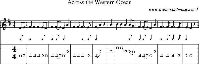 Guitar Tab and Sheet Music for Across The Western Ocean