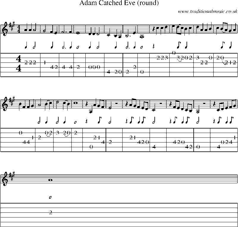 Guitar Tab and Sheet Music for Adam Catched Eve (round)