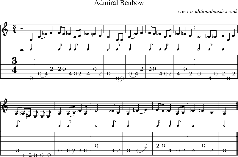 Guitar Tab and Sheet Music for Admiral Benbow(1)