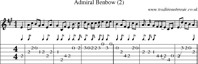 Guitar Tab and Sheet Music for Admiral Benbow (2)