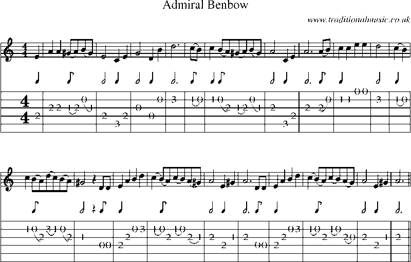 Guitar Tab and Sheet Music for Admiral Benbow