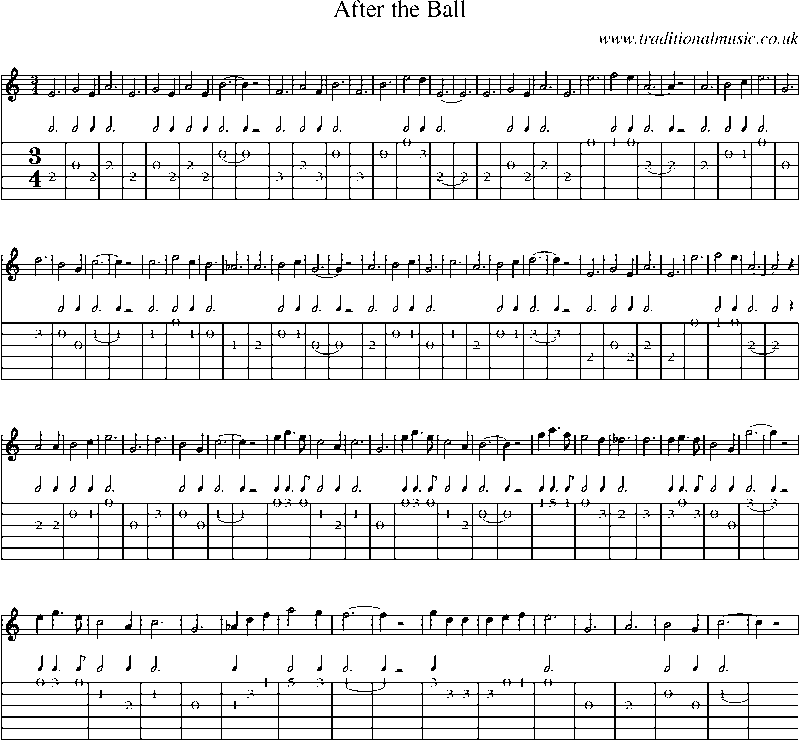 Guitar Tab and Sheet Music for After The Ball