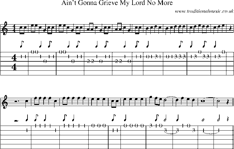 Guitar Tab and Sheet Music for Ain't Gonna Grieve My Lord No More
