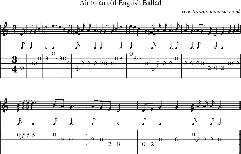 Guitar Tab and Sheet Music for Air To An Old English Ballad