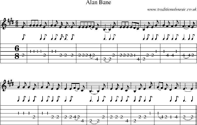 Guitar Tab and Sheet Music for Alan Bane
