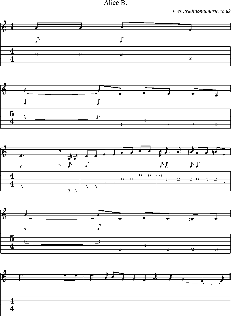 Guitar Tab and Sheet Music for Alice B