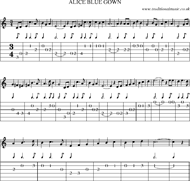 Guitar Tab and Sheet Music for Alice Blue Gown