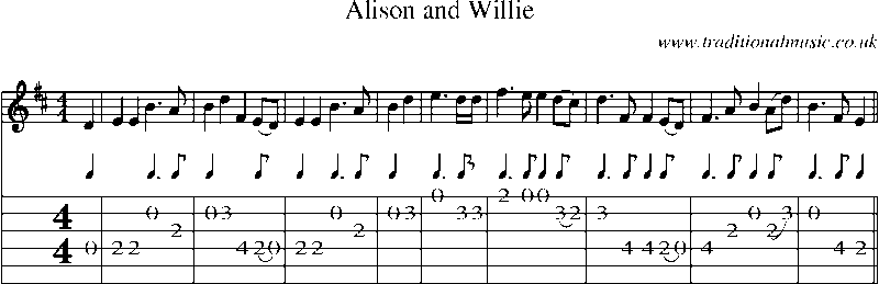 Guitar Tab and Sheet Music for Alison And Willie