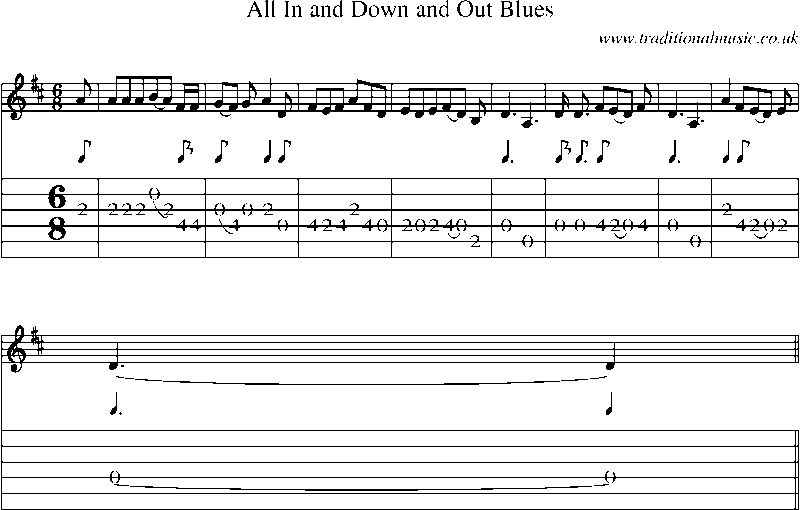 Guitar Tab and Sheet Music for All In And Down And Out Blues